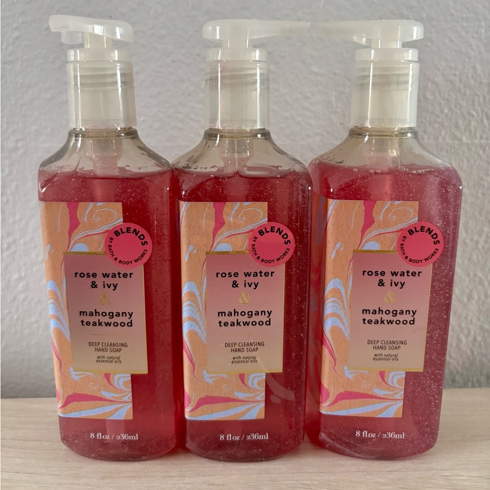 3x Bath & Body Works Rose Water Ivy & Mahogany Teakwood Deep Cleansing Hand soap